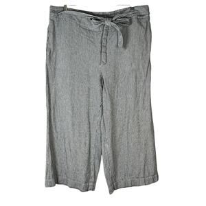 LOFT Outlet Linen Blend Wide Leg Crop Pants Large Blue White Stripe Tie Waist
